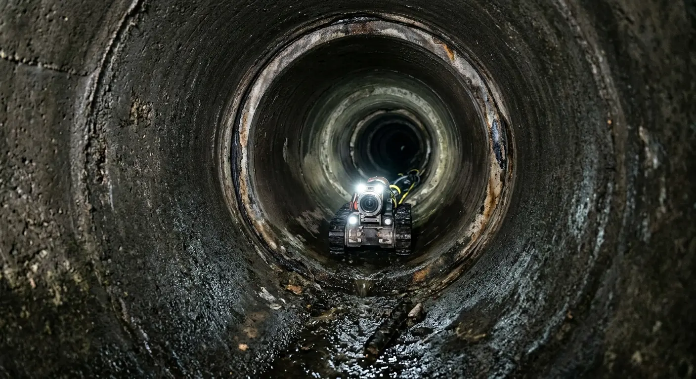Robotic sewer camera inspecting pipe interior for Sewer Line Cleaning in Wetumpka